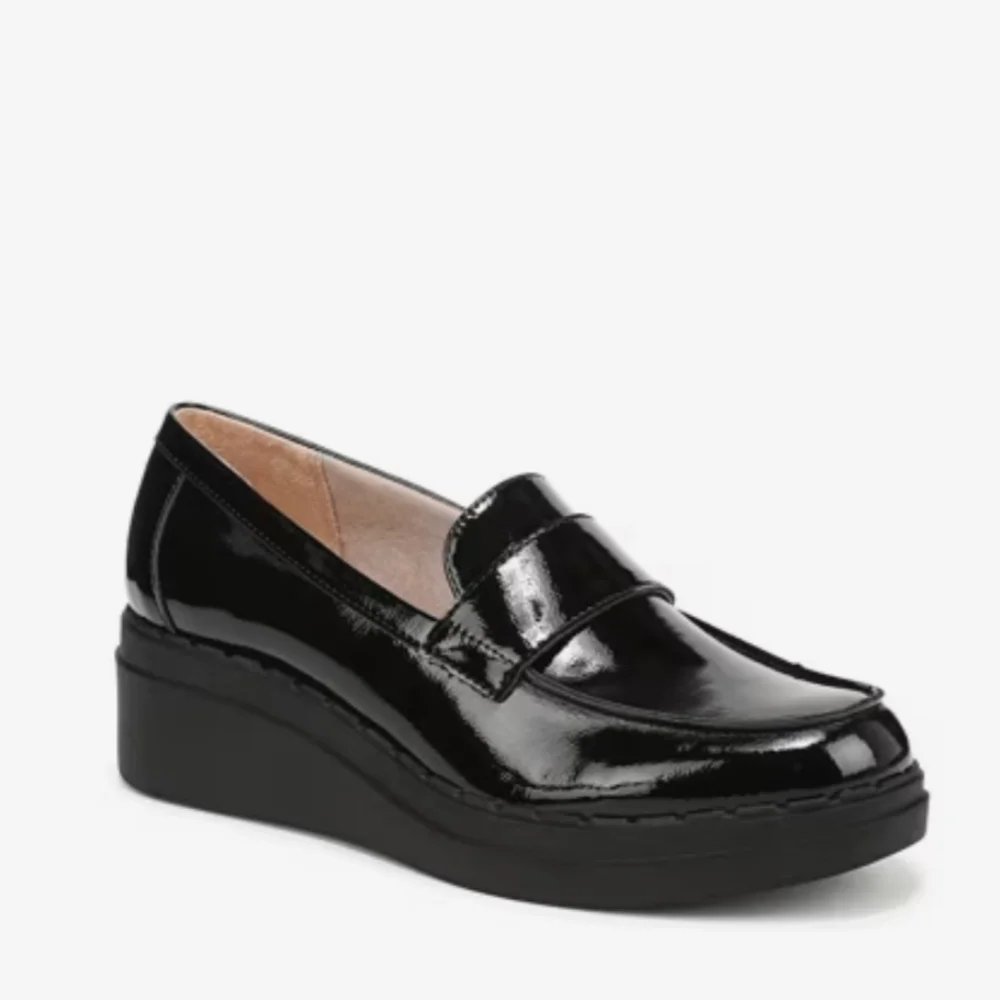 Life Stride Dolce Patent Faux Leather Women's Chunky Black Loafers Size 9W NWT
